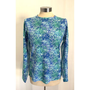 IBKUL Womens Small Blue Green Sheer Sleeves Cool Feel Quick Dry UPF 50+